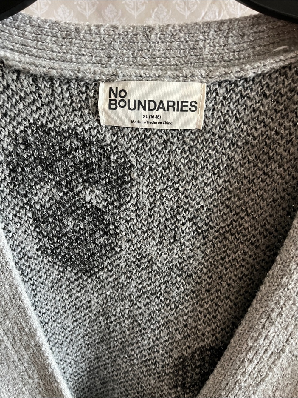 No Boundaries Light Gray Cardigan with Black Skull Pattern - Picture 2 of 7
